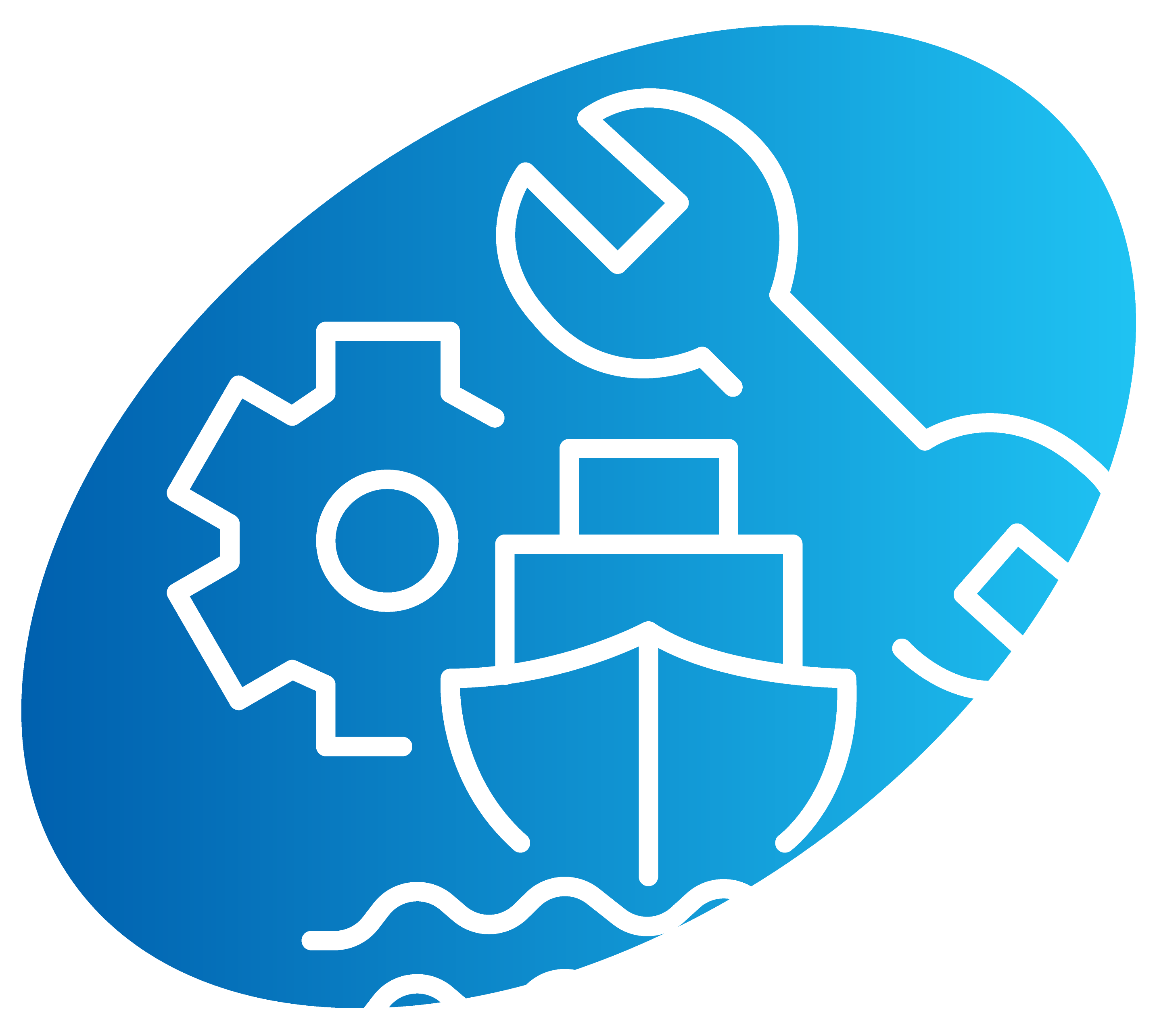 icon of a large ship with a spanner and cogwheel